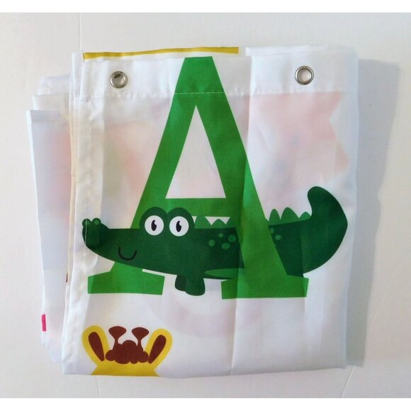 Kids Alphabet Numbers Shower Curtain 71 x 71 Animals ABC Colorful White Cute - Picture 3 of 9